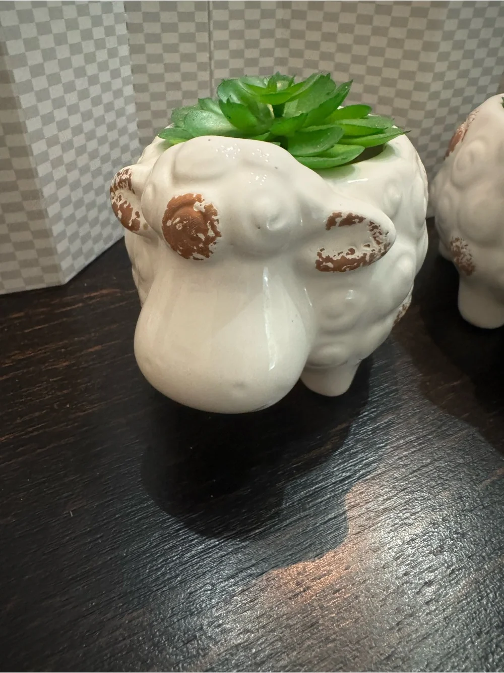 Lot of 2 Ceramic Sheep Faux Succulent Planter 5